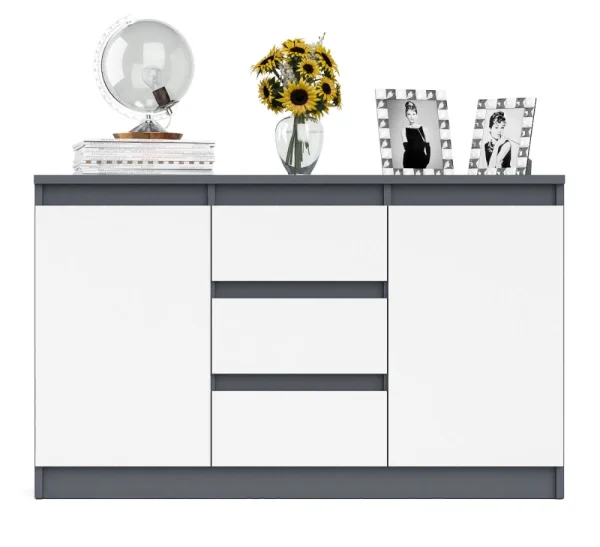 Комод-тумба три ящика и две дверки МК 1200.3 графит/белый Комод-тумба три ящика и две дверки МК 1200.3 графит/белый