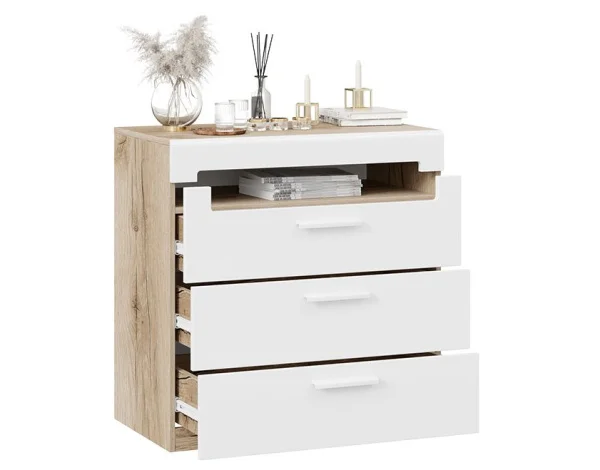 Комод с 3-мя ящиками Фьюжн дуб делано/белый глянец Комод с 3-мя ящиками Фьюжн дуб делано/белый глянец