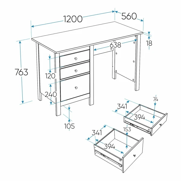 Стол письменный Сага белый