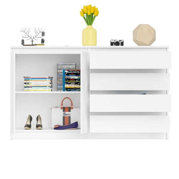 Комод широкий четыре ящика и две дверки МК 1600.1 белый Комод широкий четыре ящика и две дверки МК 1600.1 белый