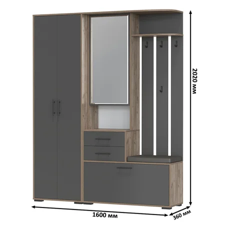 Модульная прихожая Домино дуб крафт табачный/графит