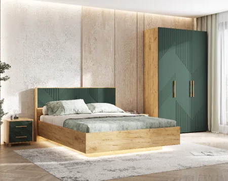 Тумба прикроватная Ирис браш мени грин/дуб крафт (2 шт)