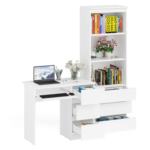 Комплект Мори Стол компьютерный МС-6 правый + Стеллаж МСТ 600.3 белый