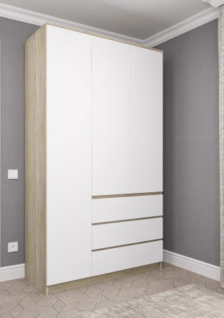 Шкаф трехдверный Мори МШ 1200.1 дуб сонома/белый