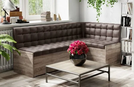 Скамья угловая Форест со спальным местом дуб сонома трюфель, кожзам коричневый