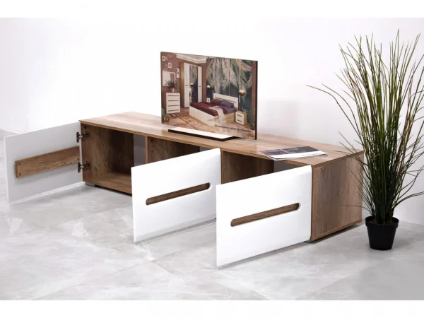 Тумба под ТВ Наоми ТБ-17 дуб каньон/белый глянец