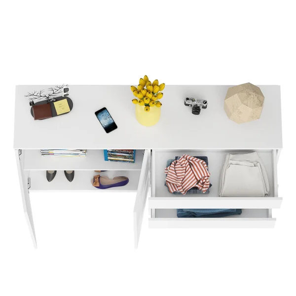 Комод широкий четыре ящика и две дверки МК 1600.1 белый Комод широкий четыре ящика и две дверки МК 1600.1 белый