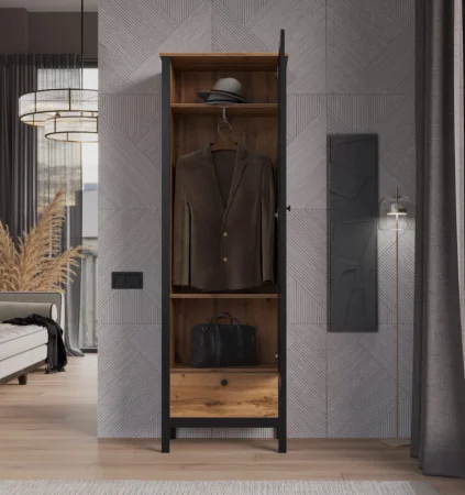 Шкаф с зеркалом Лофт SZF1W1S/60 дуб вотан/черный