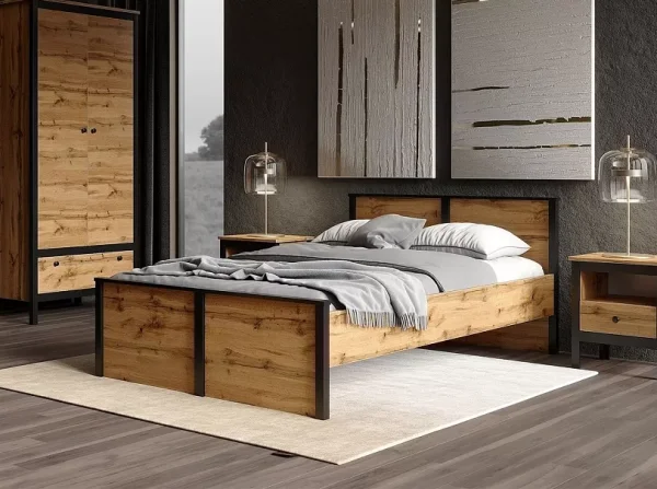 Кровать Лофт LOZ120 дуб вотан/черный Кровать Лофт LOZ120 дуб вотан/черный