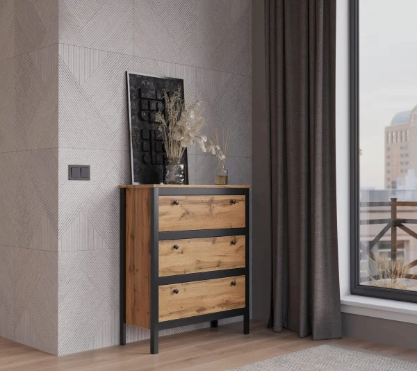 Комод Лофт KOM3S/90 дуб вотан/черный Комод Лофт KOM3S/90 дуб вотан/черный
