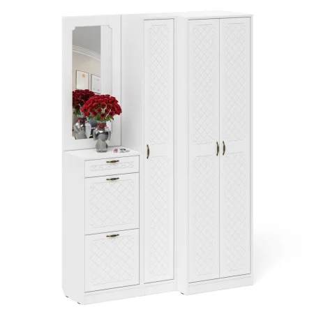 Модульная прихожая П-6 белое дерево фрезеровка ромб