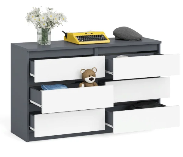 Широкий комод шесть ящиков МК 1200.6 графит/белый Широкий комод шесть ящиков МК 1200.6 графит/белый