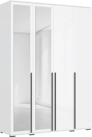 Шкаф 4-х створчатый с зеркалом Норд 1600 белый/белый глянец