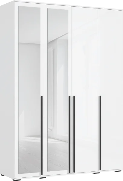 Шкаф 4-х створчатый с зеркалом Норд 1600 белый/белый глянец