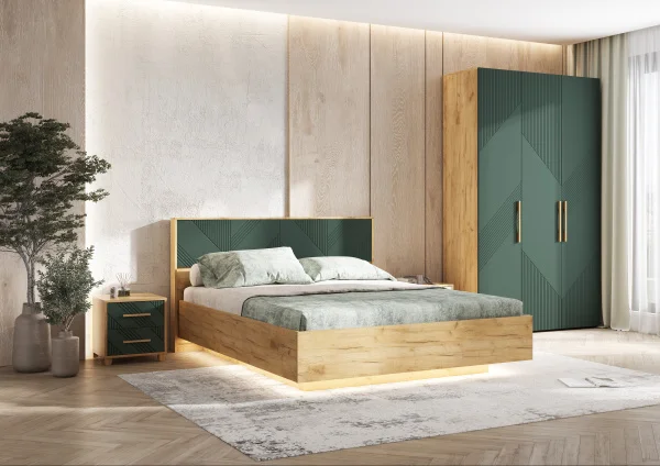 Кровать парящая Ирис 1,6 браш мени грин/дуб крафт Кровать парящая Ирис 1,6 браш мени грин/дуб крафт