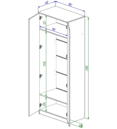 Шкаф 2-х дверный Охта Лайт 800 графит