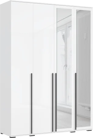 Шкаф 4-х створчатый с зеркалом Норд 1600 белый/белый глянец