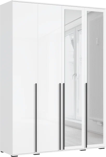 Шкаф 4-х створчатый с зеркалом Норд 1600 белый/белый глянец