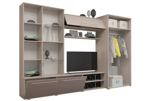 Стенка Монако МДФ ясень шимо светлый/капучино глянец