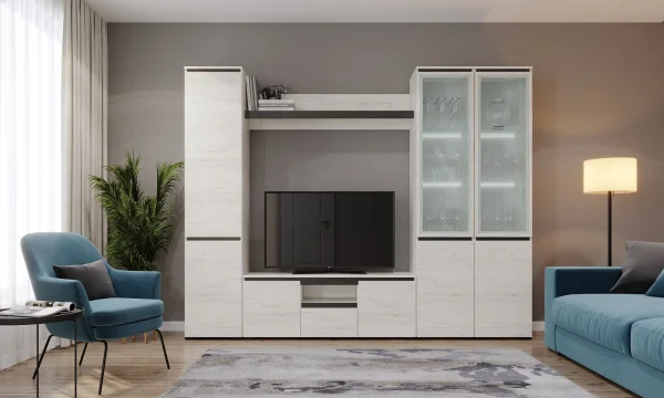 Тумба ТВ Гретта 2С1Я дуб крафт белый/антрацит