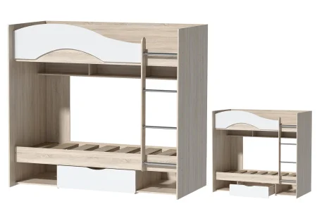 Кровать двухъярусная Галактика дуб сонома/белый глянец