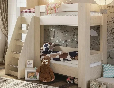 Кровать двухъярусная Симба дуб белфорт/белый глянец