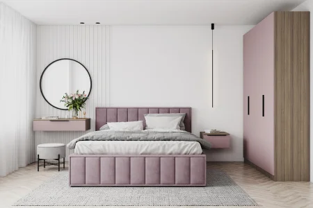 Кровать Лана 160х200 с подъемным механизмом, велюр пудра