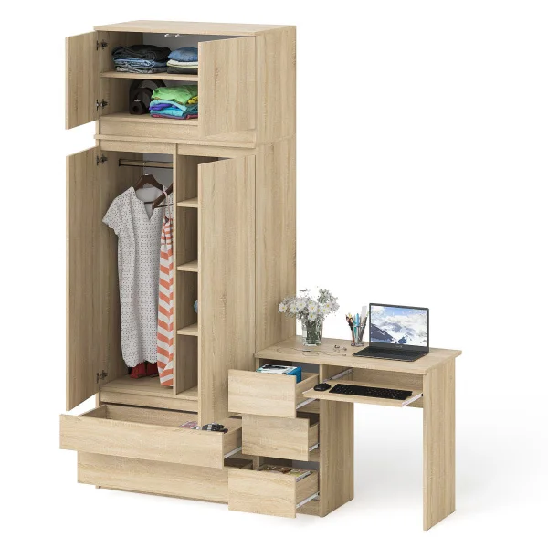 Комплект стол компьютерный МС-6 левый + Шкаф МШ 900.1 + Антресоль МА 900.1 дуб сонома
