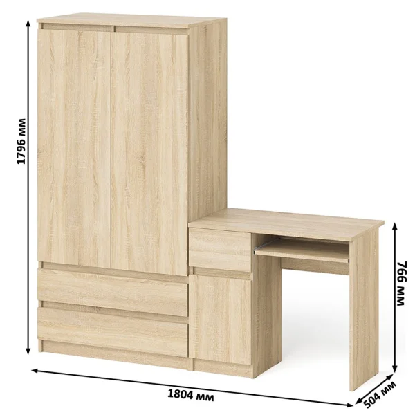 Комплект стол компьютерный МС-1 левый + Шкаф МШ 900.1 дуб сонома
