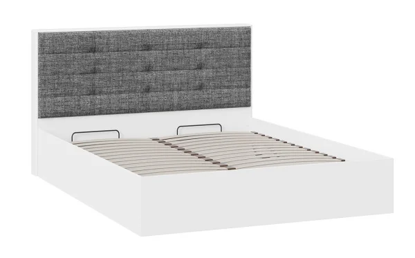 Кровать Тесса с подъемным механизмом белый жемчуг/рогожка серая Кровать Тесса с подъемным механизмом белый жемчуг/рогожка серая