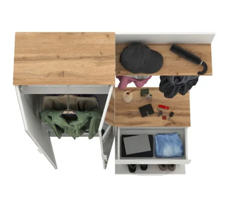 Модульная прихожая Октава белый шагрень/дуб крафт золотой