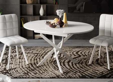 Стол обеденный Diamond тип 3 белый муар/белый глянец