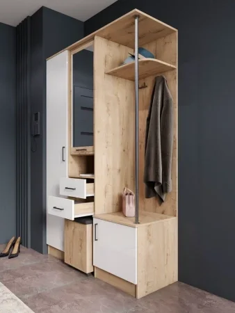 Прихожая Дуся 1.3 дуб бунратти/белый бриллиант