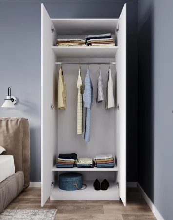 Шкаф 2-х ств платяной Челси белый/белый глянец