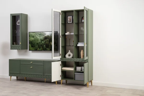 Шкаф-витрина Марион 16.397.02 дымчатый зеленый/олива шагрень