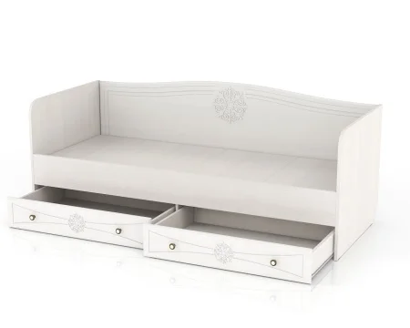 Кровать Онега с ящиками дуб беленый/белый вельвет