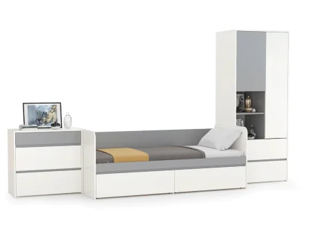 Модульная детская мебель Торонто белый шагрень/стальной серый