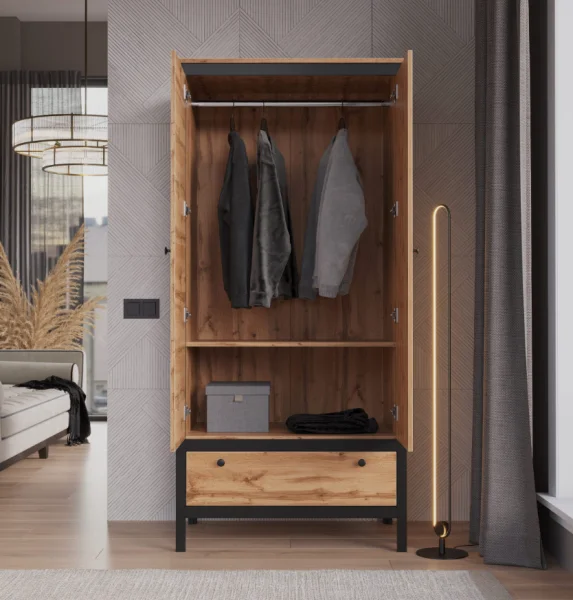 Шкаф Лофт SZF2D1S дуб вотан/черный