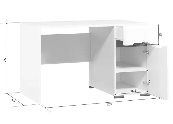 Стол письменный Ацтека BIU1D1S/8/12 белый глянец