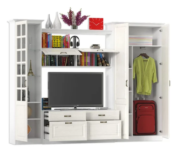 Модульная гостиная Ливерпуль со шкафом ясень ваниль/белый