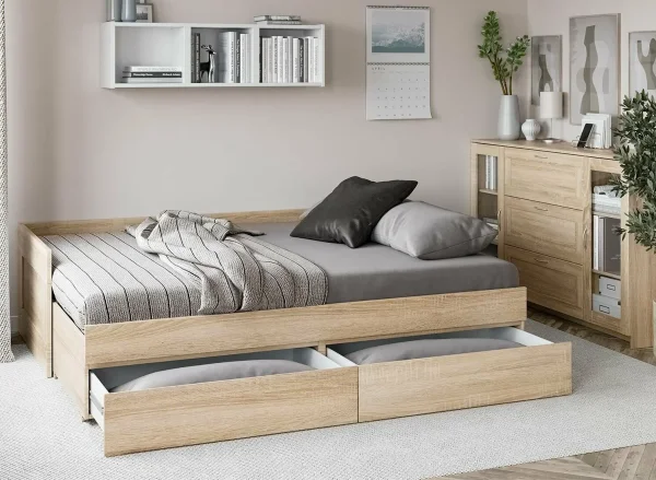 Кровать раздвижная с ящиками Сириус 90х200 дуб сонома Кровать раздвижная с ящиками Сириус 90х200 дуб сонома