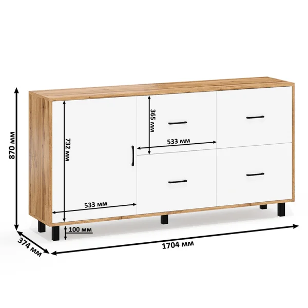 Комод 125-1704 дуб вотан/белый Комод 125-1704 дуб вотан/белый