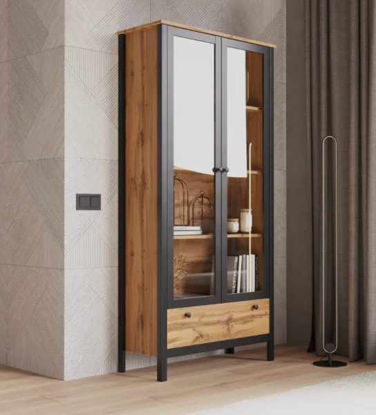 Шкаф-витрина Лофт REG2W1S дуб вотан/черный Шкаф-витрина Лофт REG2W1S дуб вотан/черный