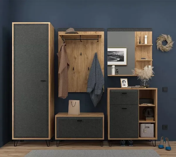 Вешалка с полкой и тремя крючками Грейс WIE дуб наварра/графит