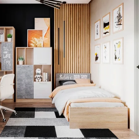 Кровать Колибри Лофт 0,9 дуб сонома/ателье светлое