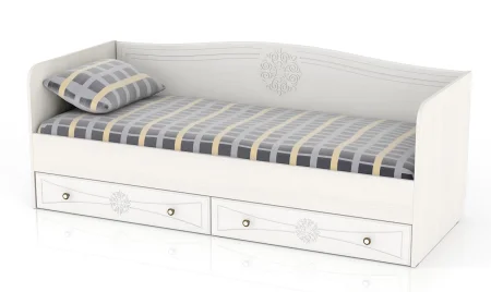 Кровать Онега с ящиками дуб беленый/белый вельвет