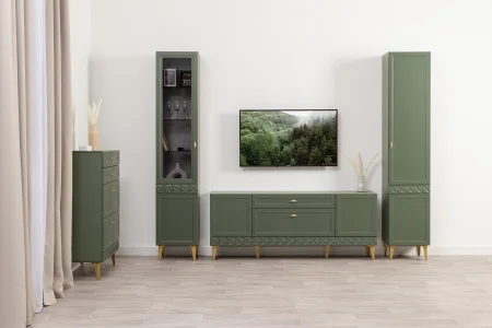 Модульная гостиная Марион дымчатый зеленый/олива шагрень