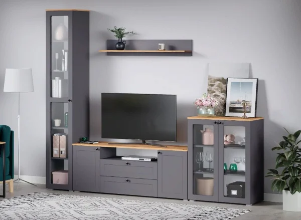 Шкаф-витрина (пенал) Остин 16.394.03 серый графит/дуб крафт золотой Шкаф-витрина (пенал) Остин 16.394.03 серый графит/дуб крафт золотой