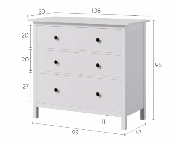Комод 3 ящика Кымор белый Комод 3 ящика Кымор белый