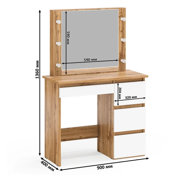 Стол косметический с подсветкой Сура дуб вотан/белый Стол косметический с подсветкой Сура дуб вотан/белый